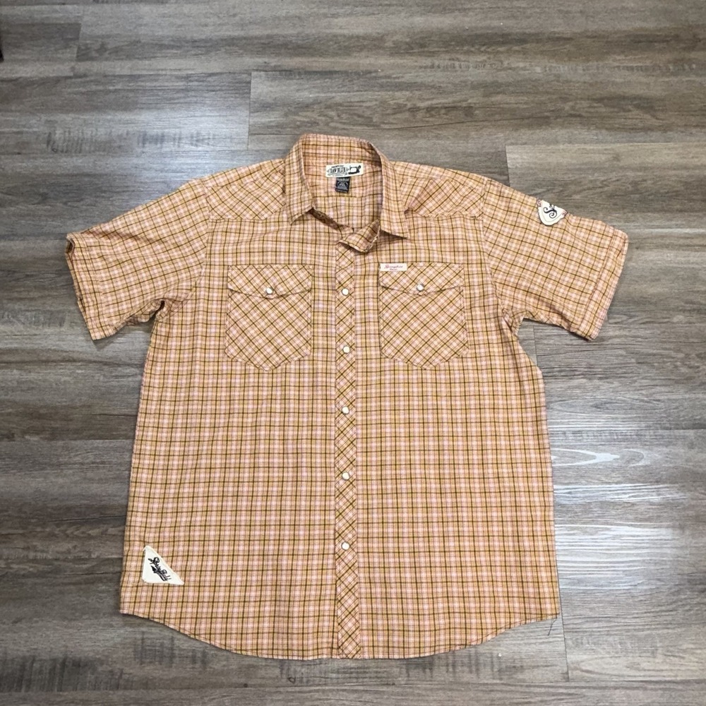 Swagnificent Raw Blue Brand Shirt Mens 2XL Short Sleeve Plaid Brown Red Causal